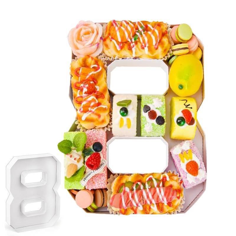 lot 7966 image: CLOTHUP Cardboard Numbers for Charcuterie, 10.2 Number Boxes for Charcuterie, Strawberries Treats Number Cupcake Holder, Paper Mache Number Shaped Serving Trays (Number, 8)