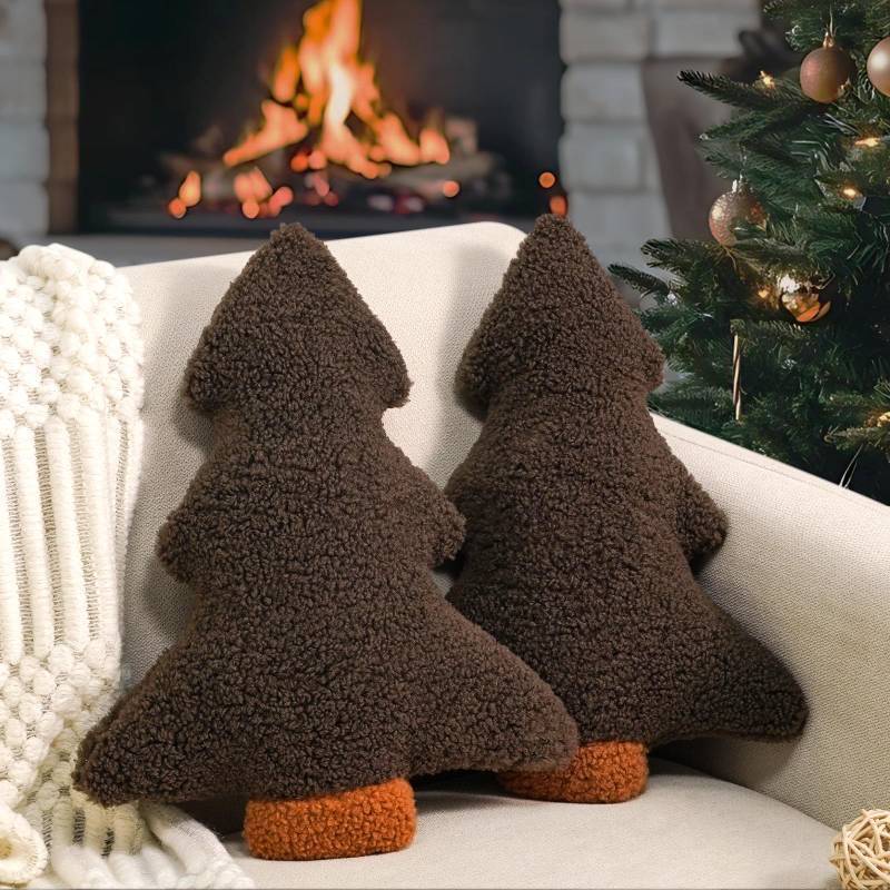 lot 5353 image: Artmag Christmas Pillows, Decorative Christmas Tree Pillow Set of 2 Stuffed Tree Shaped Plush Pillow for Holiday Party Sofa Living Room Decoration (13 x 10.5, Brown)