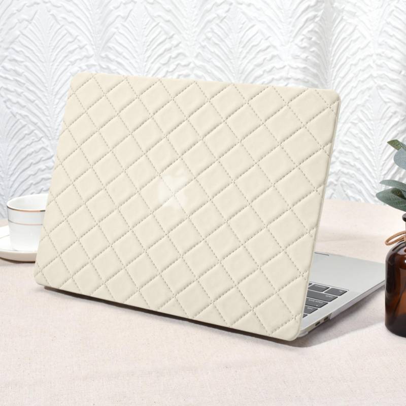 lot 7994 image: Seorsok Compatible with MacBook Air 13 Inch Case 2022 2021 2020 2019 2018 Release A1932 A2179 M1 A2337 Touch ID, Anti-Fingerprint Elegant Grid Leather Plastic Case with Keyboard Cover, Beige