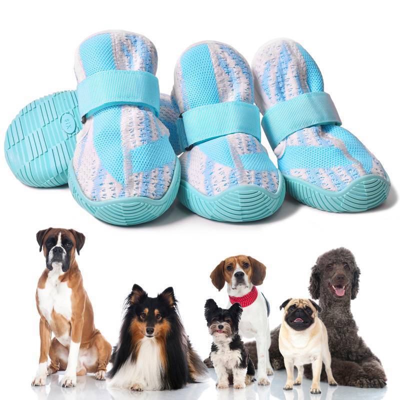 lot 8008 image: PETQYS Dog Shoes,Mesh Breathable Dog Boots for Walking Running Hiking,Soft Non-Slip Rugged Rubber Sole Dog Booties with Adjustable Straps 4Pcs,Blue-Size7
