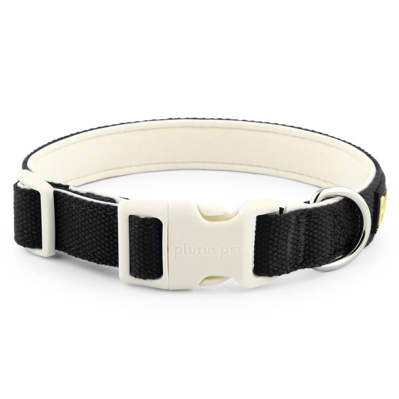 lot 8043 image: Plutus Pet Cotton Dog Collar, Heavy Duty Collar with Soft Padding, Adjustable and Comfortable for Small Medium and Large Dogs, Black, M