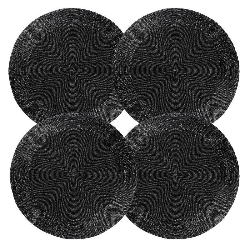 lot 60103 image: Lightnpro Round Black Beaded Placemats Set of 2- Handcrafted Decorative Table Chargers - Elegant Farmhouse Table Mats for Dining, Holiday Dinner, Parties, Wedding & Home D�cor - 13 Inch Black - Retail $28