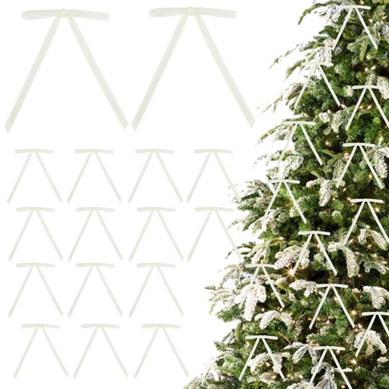 lot 60099 image: LIZLOVESS Ivory Velvet Ribbon Christmas Bow 5 x 7 Inches Premade Cream Bows for Christmas Tree Hanging Decorations Gift Wrapping Wreaths Crafts Outdoor Indoor Home Decor Wedding, Pack of 24