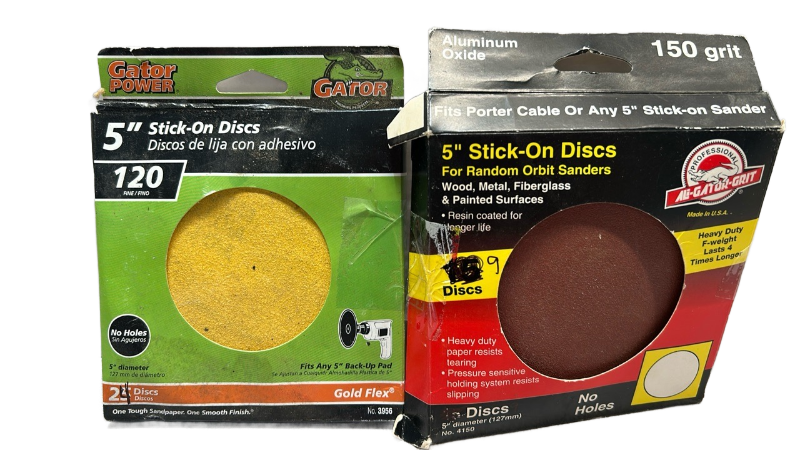 lot 6866 image: Gator Power 5 Stick-On Sanding Discs 120 Grit 24 Pack  All-Grit 150 Grit 9 pack
