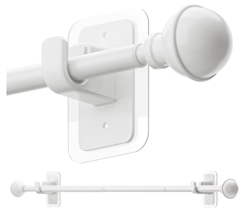 lot 6897 image: ENJOYBASICS Curtain Rods No Drilling for Renter, 28-52 Adjustable, WhiteEasy Tool-Free Installation, Sag-Resistant, Adhesive for Smooth Surface, Flexible Fit for Apartment, Dorm, RVs, Door, Closet
