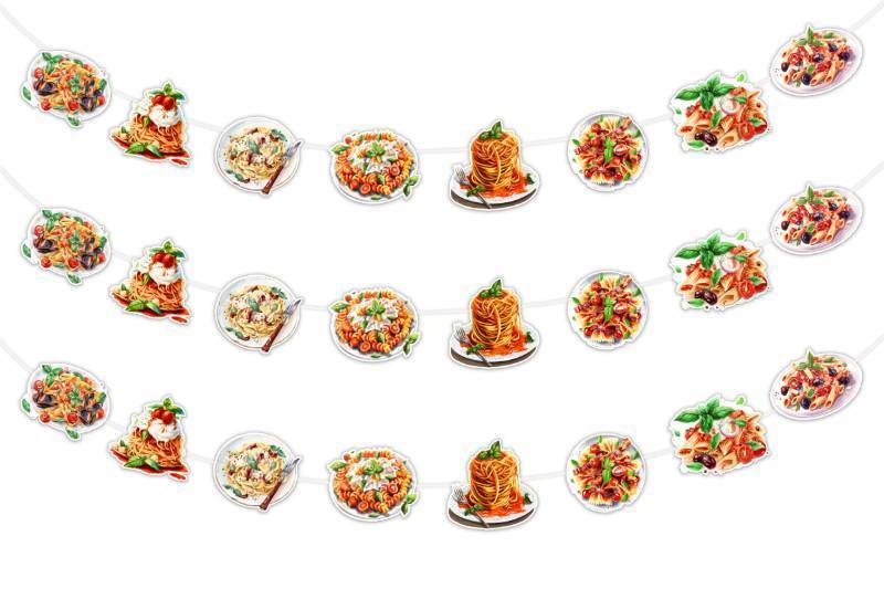 lot 7698 image: SHADOAMP Pasta Party Decorations, 3pcs Pasta Banner Garland Spaghetti Garland Hanging Decorations for Spaghetti Noodles Italian Pasta Birthday Baby Shower Party Supplies