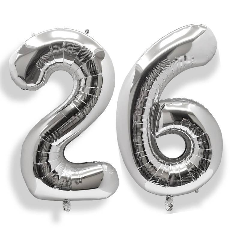 lot 7696 image: AULE 40 Inch Silver 26 Balloon Number Foil 0-9 Birthday Big Numbers