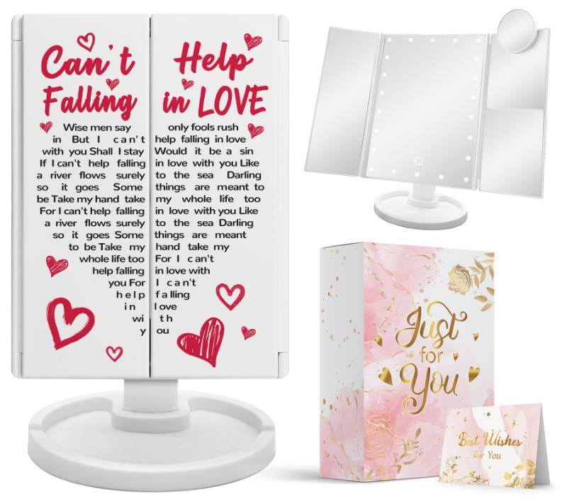 lot 8524 image: Hexagram Valentines Makeup Mirror for Her, Lighted, 9.4L x 6.2W, Tabletop Mount, Modern Style, Plastic Frame