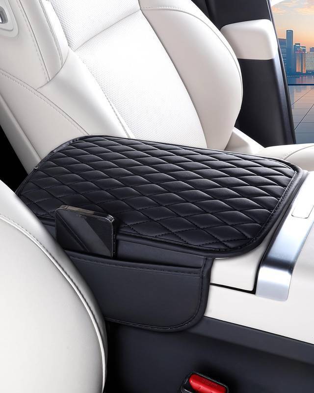 lot 8349 image: ESKONKE Upgraded Car Center Console Cover with 2 Storage Bags - Premium Nappa Leather Armrest Cover, Scratch & Wear Resistant, Waterproof Car Interior Accessories (Black)