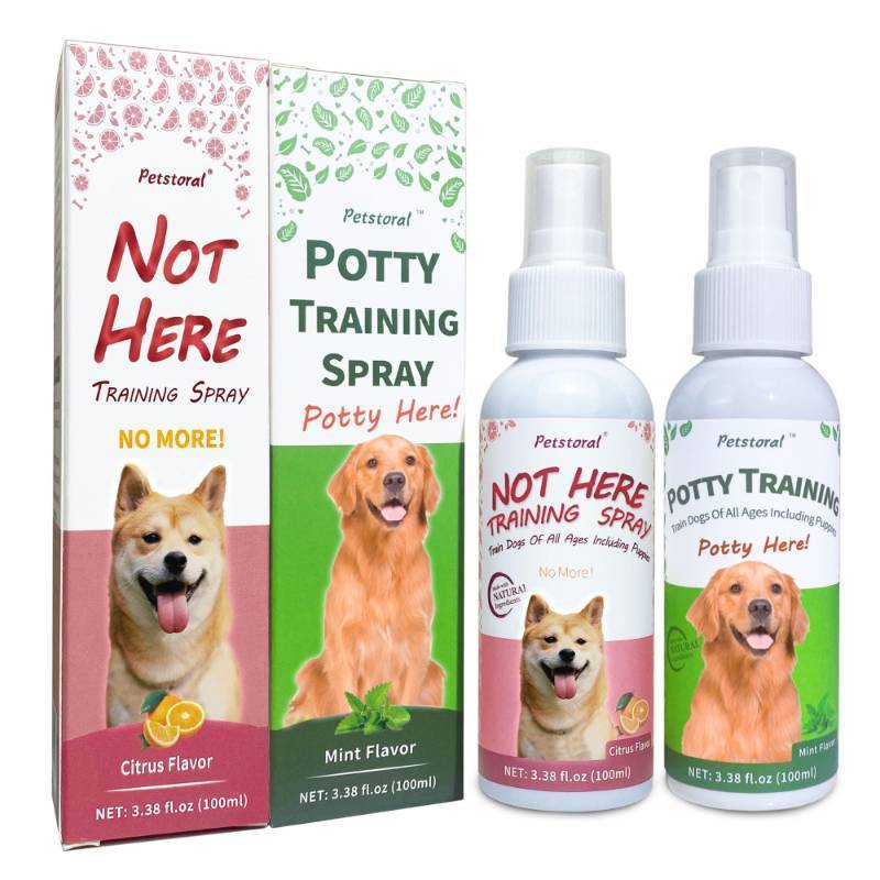 lot 8384 image: Petstoral Pet Not Here and Potty Training Aid, Essential Potty Spray for Puppies - Dog Spray to Prevent Peeing and Pooping, 3.38 fl.oz kit