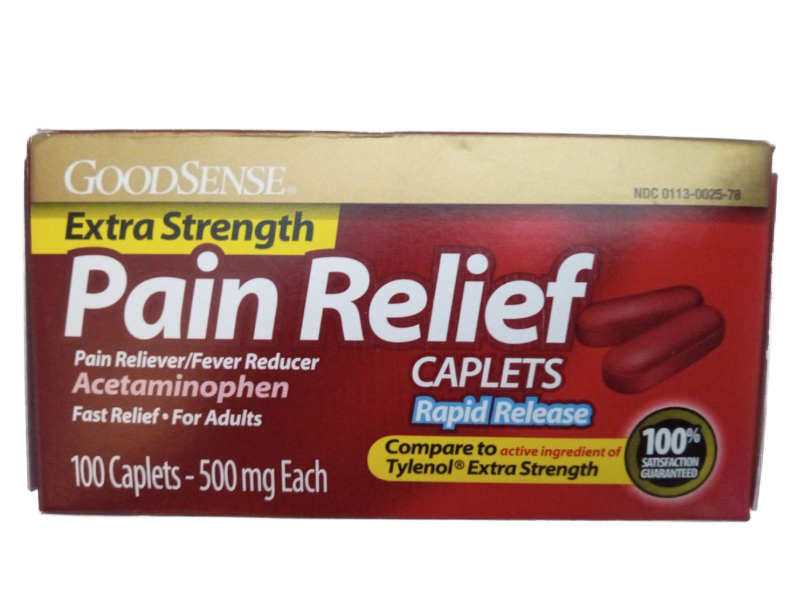 lot 8279 image: Goodsense Extra Strength Pain Relief Acetaminophen Caplets 500 Mg 100 Ct 102025