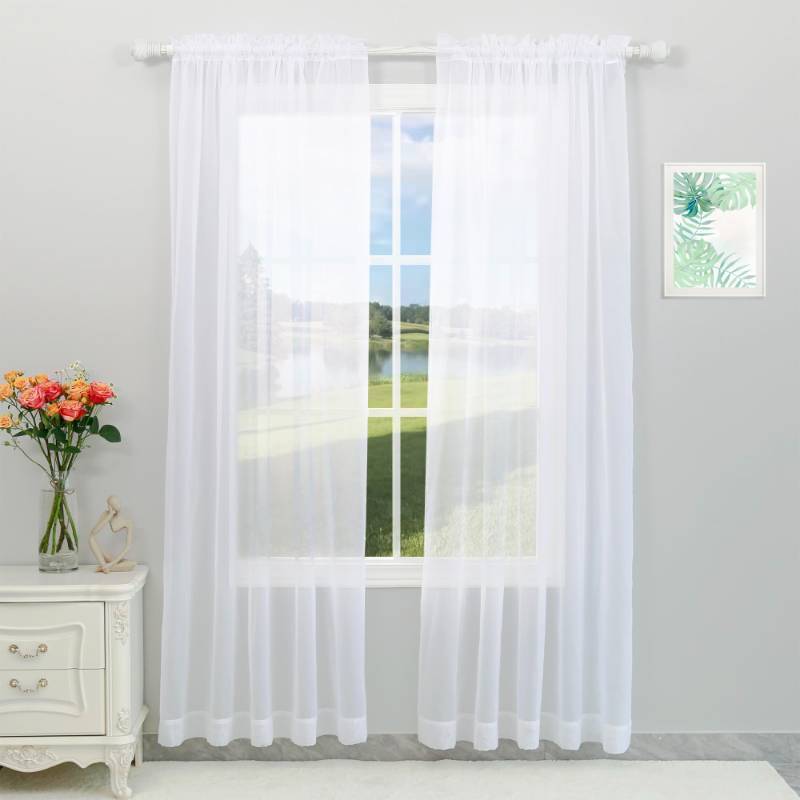 lot 8270 image: dulcidee White Sheer Curtains 59 x 84 Inch Length 2 Panels Set - Lightweight and Light Filtering Elegant Rod Pocket Window Sheer Curtains for Bedroom Living Room Dining Room