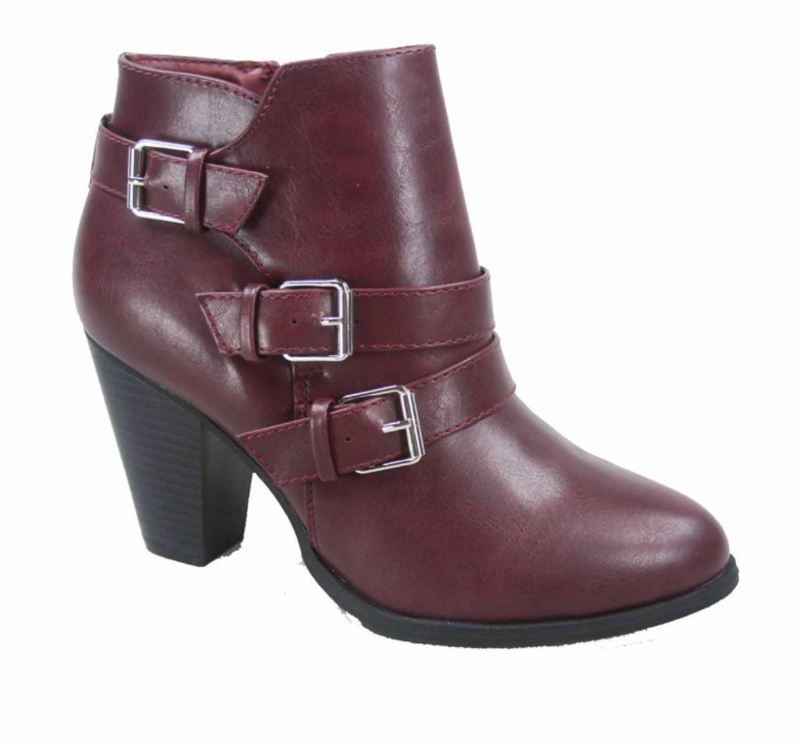 lot 5664 image: Womens Round Toe Faux Leather Strappy Buckles High Heel Ankle Booties (Size 9)