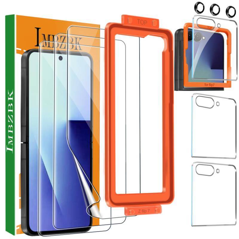 lot 7382 image: IMBZBK Auto Installation 3 Pack Screen Protector for Samsung Galaxy Z Flip 7, 3 Inside Flexible Film  3 Front Tempered Glass  3 Camera Lens Protector Accessories
