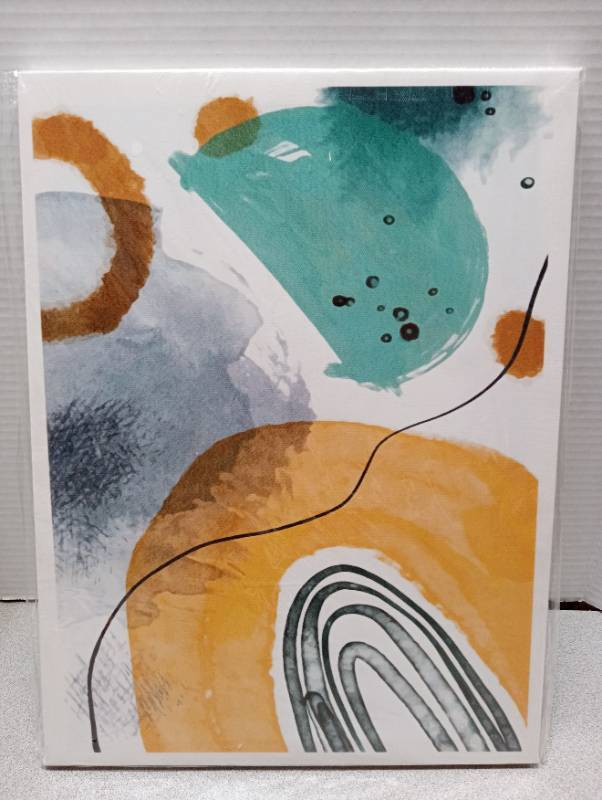 lot 6844 image: Abstract Wall Art Canvas Print Turquoise Orange Yellow 12 X 15 12