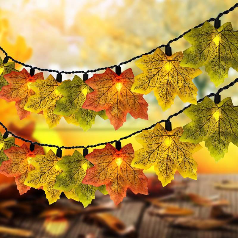 lot 8559 image: Abeja Fall Decor Maples Leaf String Lights, 8.5Ft Fall String Lights Plug in with 10 LED Orange Leaves Lights, Orange Thanksgiving Lights for Thanksgiving Decor, Indoor Outdoor Decorations
