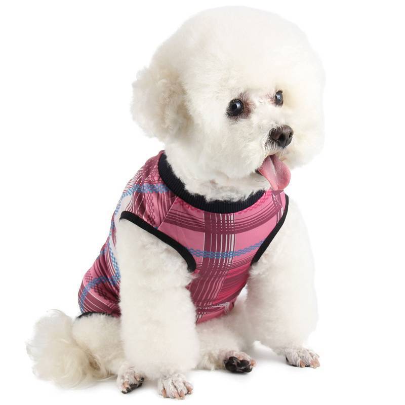 lot 8393 image: Due Felice Dog Surgery Suit - Female & Male SpayNeuter Recovery Onesie - Pink Plaid, Medium