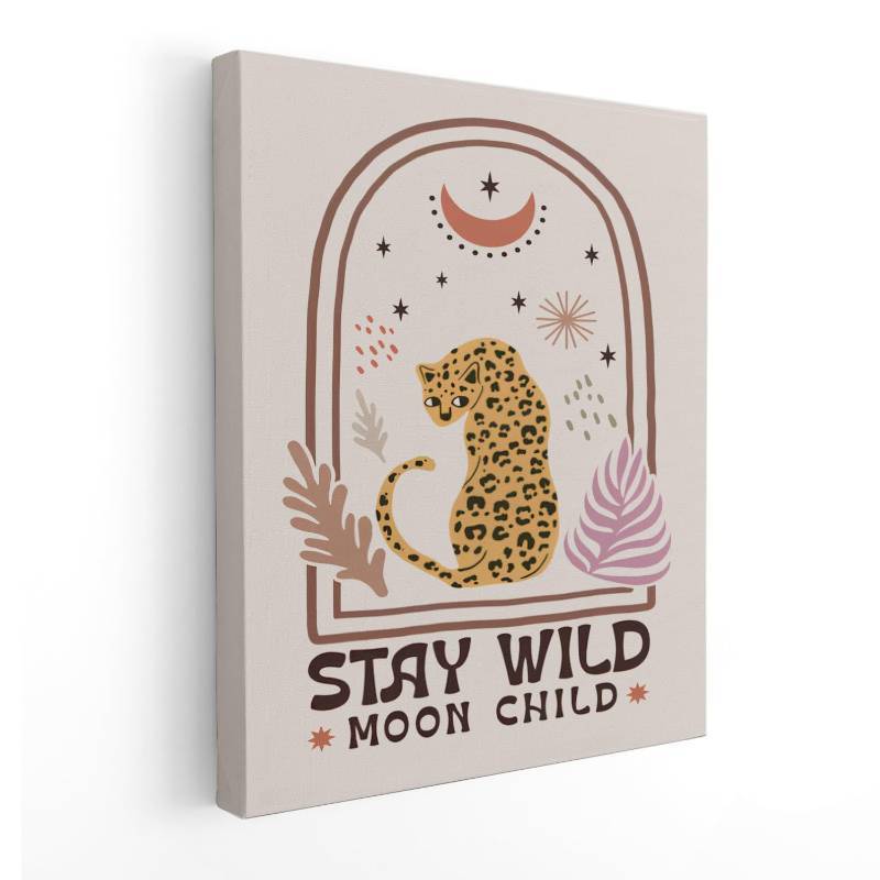 lot 8425 image: Stay Wild Moon Child Wall Art Prints, Hippie Room Decor, Trendy Retro Boho Floral Leopard Posters Wall Decor for Home Living Room Bedroom, Trendy Wall Decor, 11x14 Inch Framed