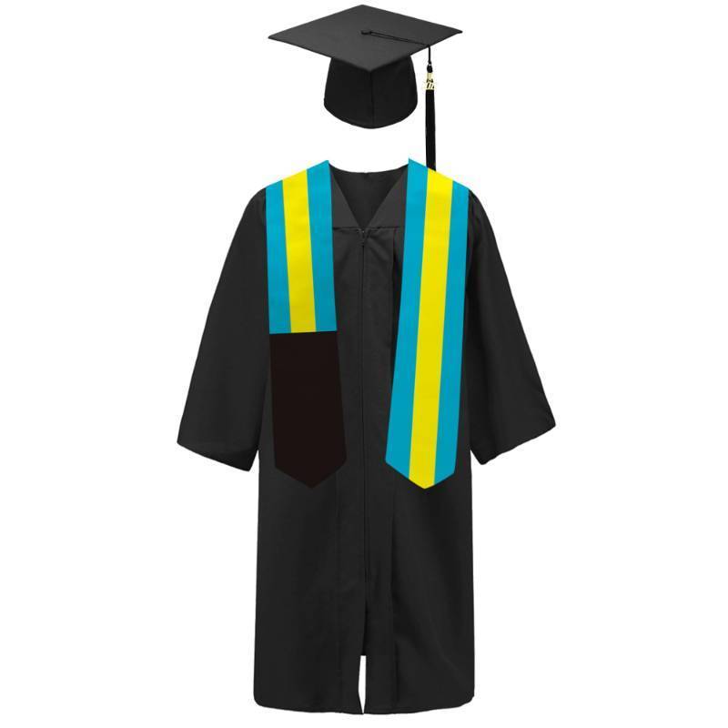 lot 8466 image: SNUWITH Bahamas Flag Graduation SashStoleScarf 180X13CM Double Sided for Study Aboard International Students Graduation Decoration Item Gift