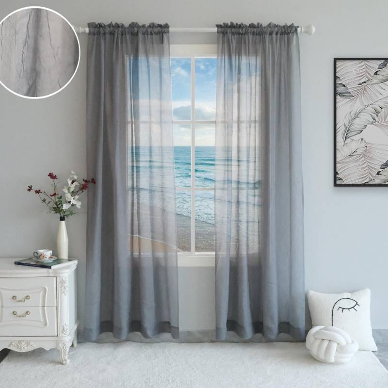 lot 8481 image: Snugray Crushed Grey Semi Sheer Curtains 84 Inches Long No Ironing Needed Crinkle Textured Window Drapes for BedroomLiving RoomKitchen, 2 Panel Set