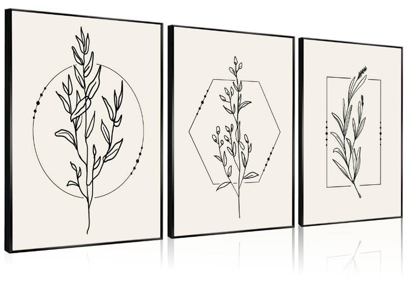lot 8568 image: ZJJARTYB Farmhouse Beige Canvas Wall Art Retro Floral Line Pictures Minimalist Botanical Posters Neutral Prints Boho Artwork Simple Painting Wall Decor for Living Room Bedroom 12X16in3Pcs Qty 2