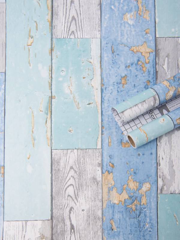 lot 8591 image: Art3d Peel and Stick Wallpaper, 17.7 x 78.7 in, Blue Distressed Wood
