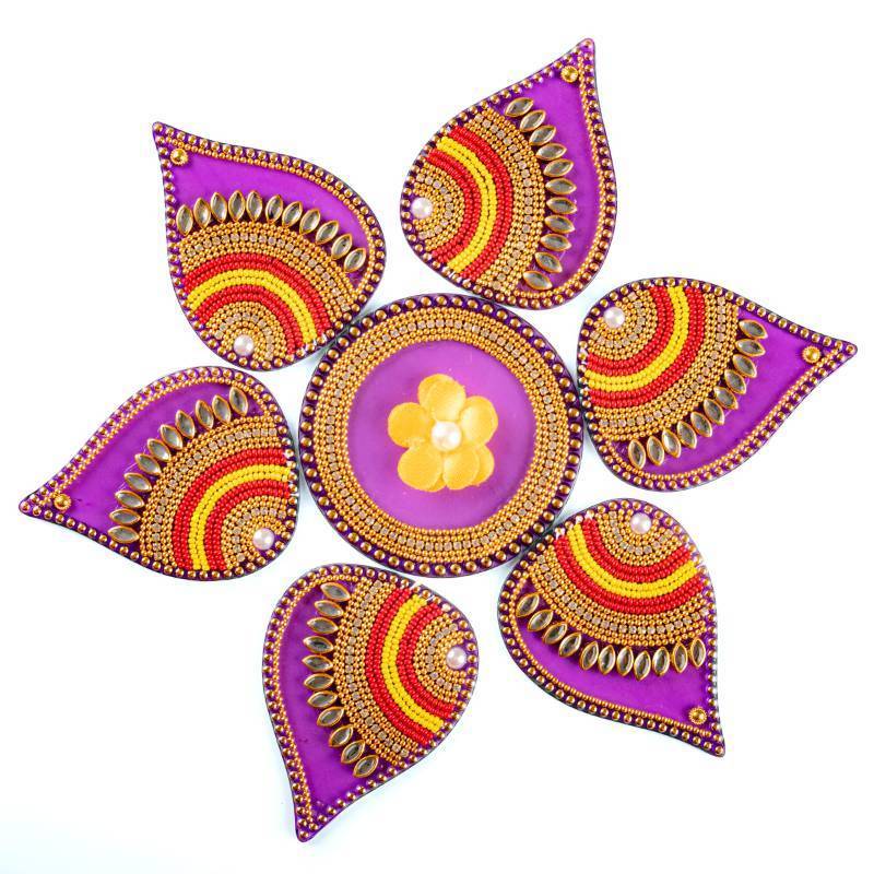 lot 8603 image: Floor Rangoli Acrylic Handcrafted Indian Traditional Home D�cor for Festival Wedding Party Wall Interior Decoration and Gifting (Purple)