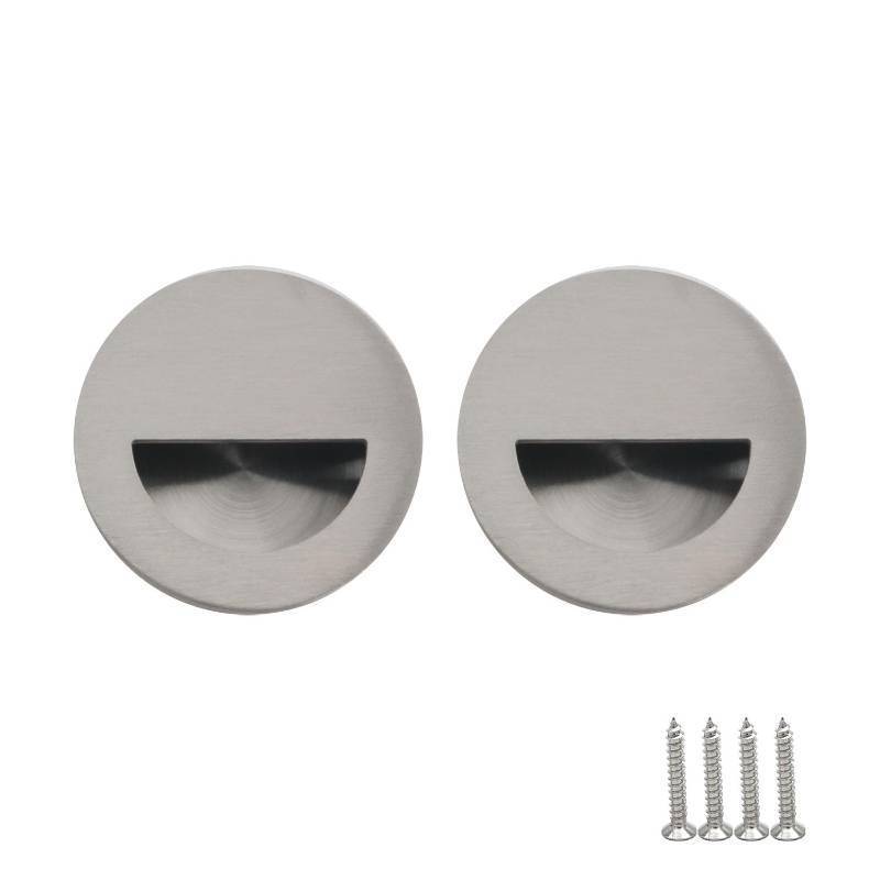 lot 8711 image: WELWIK 2PCS Pocket Door Pulls Stainless Steel Finger Pulls Recessed Round Handle with Mounting Screws Silver Diameter 1.6 Inch for Cabinet Drawer Closet Pulls