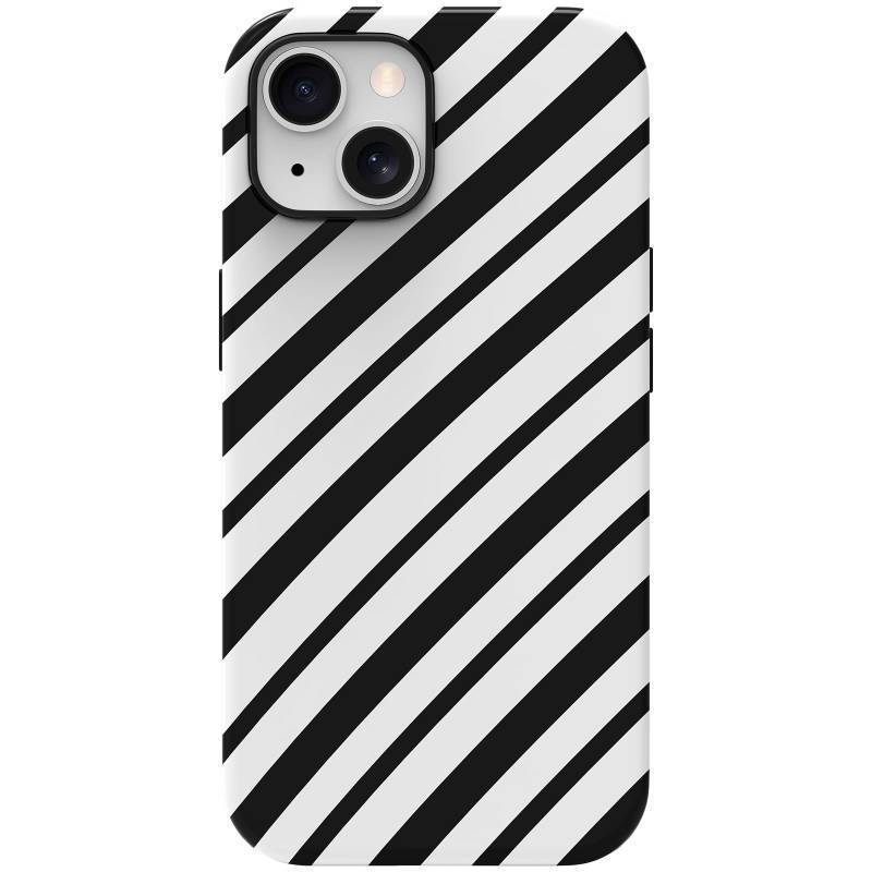 lot 8725 image: Skyseaco for iPhone 15 Case Trendy Striped Phone Case for Women Girl Shockproof Slim TPU and Hard Back Protective Cover - Black and White