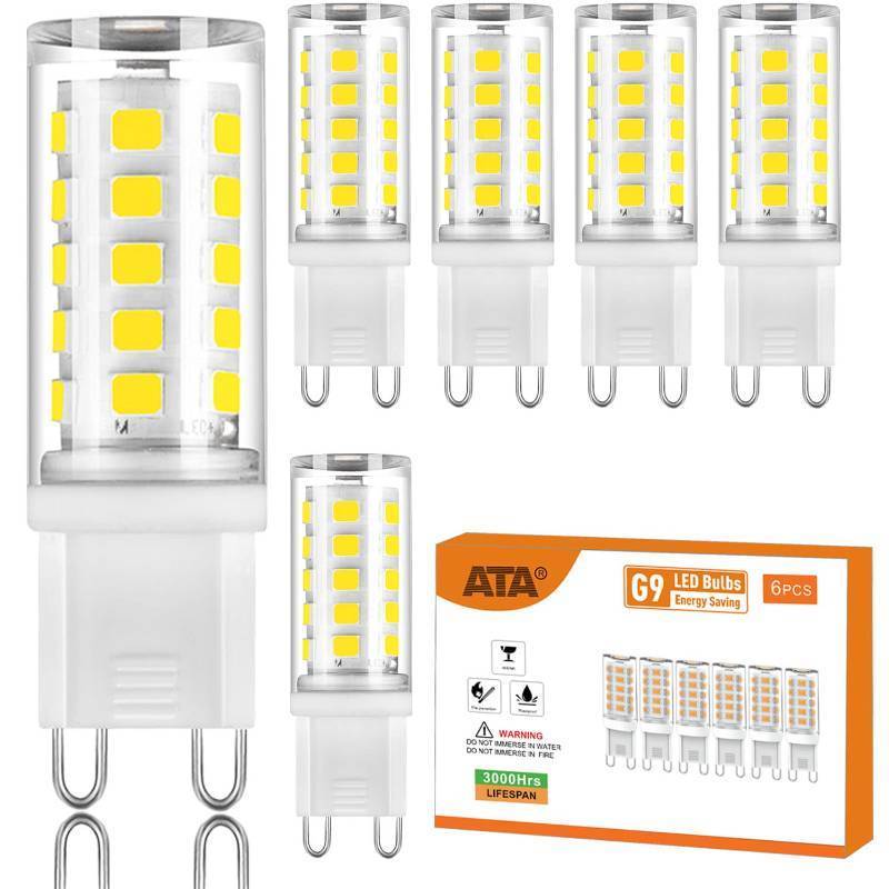 lot 8797 image: ATA 6 Pack G9 LED Bulb No-dimmable T4 Chandelier Light Bulbs 4W Natural White 4000K, (40W Halogen Replacement) G9 Bi Pin Ceramic Base, 120V AC 360° Beam Angle 450LM for, Crystal Wall Lamp