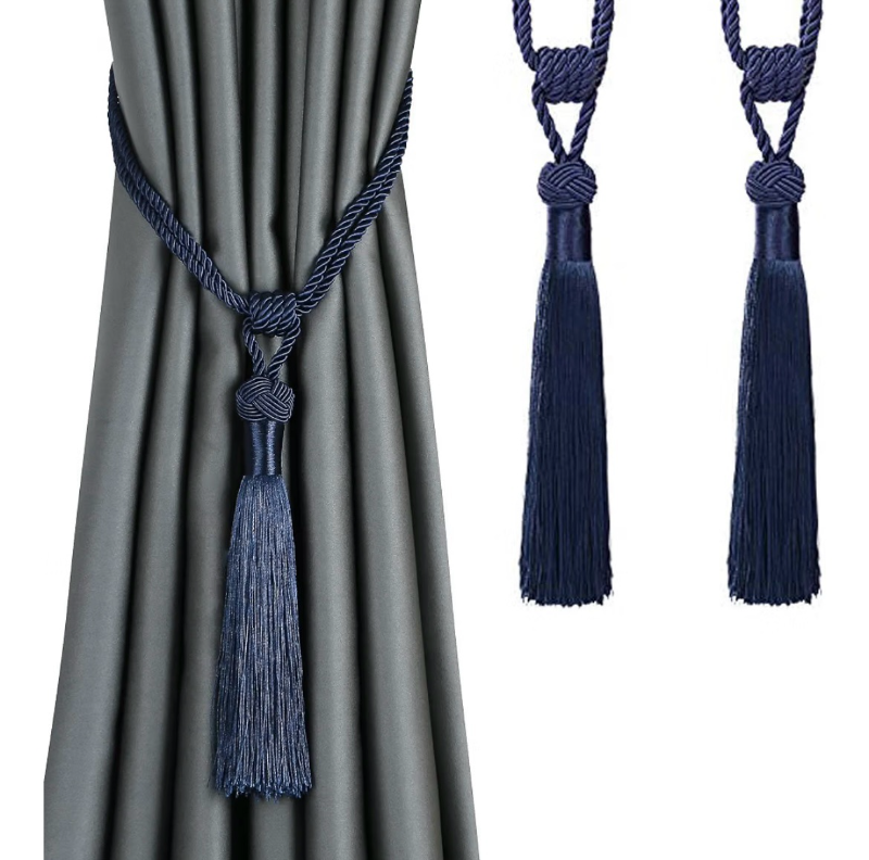 lot 8953 image: BEL AVENIR 2 Pack Curtain Tiebacks Hand-Woven Tassels Holdbacks Navy, Elegant, Home Decorative Tassels Ties for Bedroom, Living Room, Dining Room