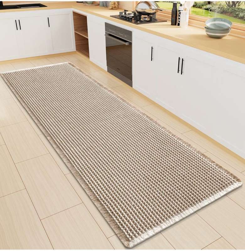 lot 8939 image: Smiry Waffle Bath Mat 47X16, Soft Absorbent Bathroom Rugs, yellow and white Non Slip Machine Washable Quick Dry Bath Rugs for Bathroom Floor, Tub, Shower, Home Decor Accessories - Retail $39