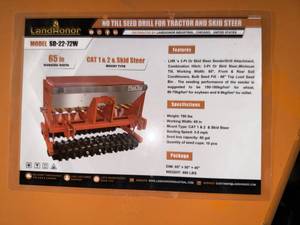 lot 10035 image: Unused Land Honor NO Till Seed Drill for Tractor and Skid Steer (SD-22-72W)