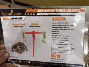 lot 10079 image: Unused Land Honor 9200lb Ratchet Binders & G70 Chains - 15 Binders & 30 Chains (LHR-RC9200)