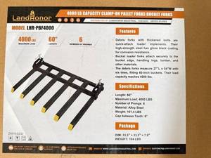 lot 10082 image: Unused Land Honor 4000Lb Capacity Clamp-On Pallet Forks Bucket Forks (LHR-PBF4000)
