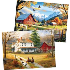lot 2185 image: 2 Pack 300 Pieces Puzzle for Adults,Autumn Puzzle Farm Jigsaw Puzzles - Retail $15