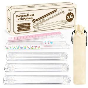 lot 2201 image: No-Counting & Non-Slip Acrylic Mahjong Racks with Pushers Set of 4 & Bag - Retail $19
