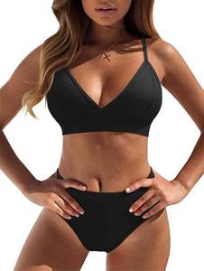 lot 2208 image: OOQ 2 Piece Bikini Set V-Neck Swimsuit Summer Beach Bathing Suits Black Large  - Retail $27