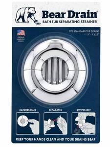 lot 2220 image: Bear Drain Bathtub Separating Hair Catcher for Drain �� Patented No-Touch Two-Piece Hair Strainer, Prevents Clogs, Easy Clean Hair Removal, Fits Standard Tub Drains, Lightweight Design Chrome-Finish - Retail $1,968