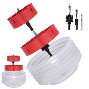 lot 2240 image: Nexigins 6-14 Inch & 4-14 Inch Hole Saw for Recessed Lights and Can Lights - Bi-Metal 4.25 & 6.25 Hole Saw with Dust Bowl for 95% Dust Colletcion - Drill Hole Cutter Kit for Wood, Ceiling and Metal - Retail $29
