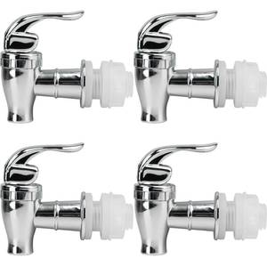 lot 2244 image: 4 Pcs Drink Dispenser Spigot Replacement, Plastic Water Jug Spigot for Beverage Dispenser, Outdoor Faucet Tape Set (Push Style, Silver) - Retail $7