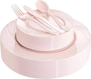 lot 2245 image: YOUBET 125PCS Pink Plastic Plates for Baby Shower Birthday Parties - Retail $30
