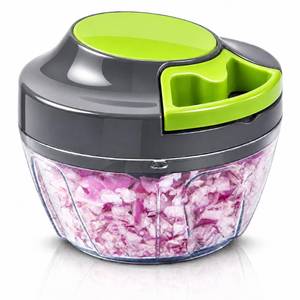 lot 2270 image: Manual Food Processor & Vegetable Chopper, Hand Pull String Garlic Mincer Onion Chopper Dicer for Salsa Pesto Guacamole, 3 Stainless Steel Blades, 500ml Grey - Retail $9