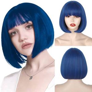 lot 2272 image: WERD Short Blue Bob Wig with Bangs Synthetic Wig for Women Coraline Cosplay - Retail $20