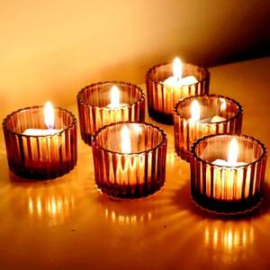 lot 2278 image: VOHO Amber Tealight Candle Holder Set of 12, Glass Votive Candle Holders - Retail $20