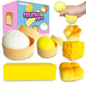 lot 2282 image: Squishy Toys Pack,6 Pcs Squishy Toy,Chesses Squishy, Slow Rising Butter, Bread, Paw, Squeeze Sensory Fidget Toy for Adults and Kids - Retail $19