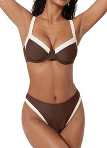 lot 2297 image: SUUKSESS Women Color Block Underwire Bikini Sets Cheeky High Cut 2 Piece Swimsuit Sweetheart V Neck Push Up Bathing Suit(Beige Brown,M) - Retail $38