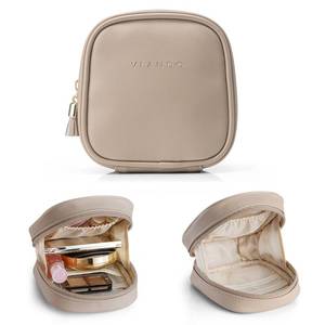 lot 2312 image: VLANDO Mini Makeup Bag,Water-Resistant Cosmetic Pouch with Pockets,Toffee - Retail $10