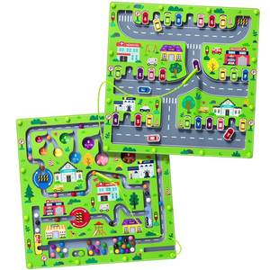 lot 2317 image: rifamee 2 in 1 Magnetic Color and Number Maze Magnet Alphabet Counting Double Sided Board Wood Puzzle Fine Motor Skills Montessori Preschool Toys Gifts for Boys and Girls 3-5 Age (Big Car, One Size) - Retail $25