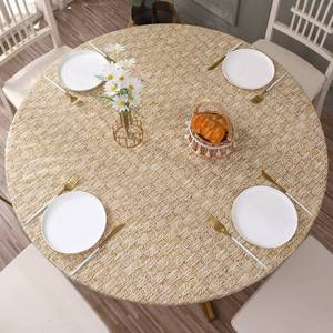 lot 2323 image: Walrus Round Vinyl Fitted Tablecloth with Flannel Backing Elastic Edge Design Table Cover Waterproof Oil-Proof PVC Table Cloth Stain-Resistant Best for 37-44 Round - Retail $16